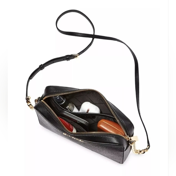 Michael Kors Jet Set Large East West Crossbody Black/Gold Saffiano Handbag Nwt - Picture 4 of 9